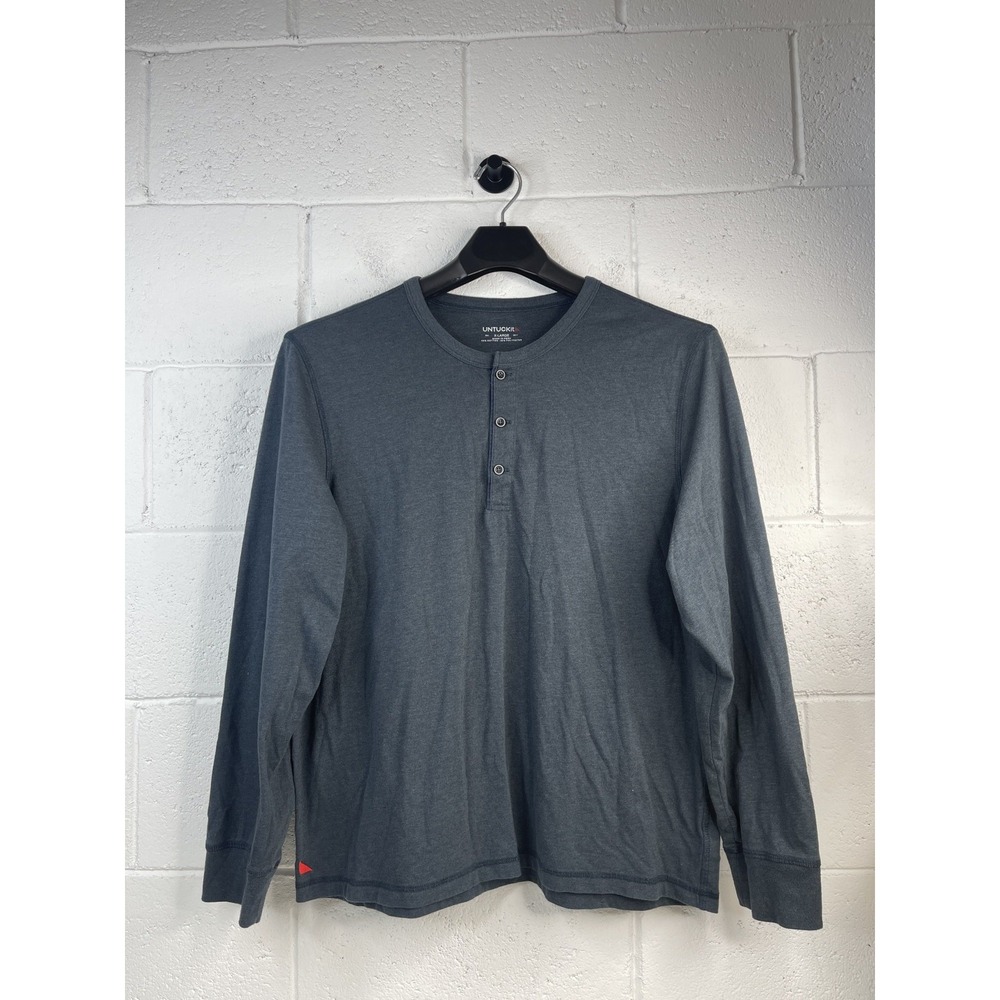 UNTUCKit Mens XL Henley Shirt Blue Gray Heather Long Sleeve Cotton Blend Tee